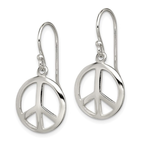 Sterling Silver Polished Peace Dangle Earrings - Picture 4 of 4